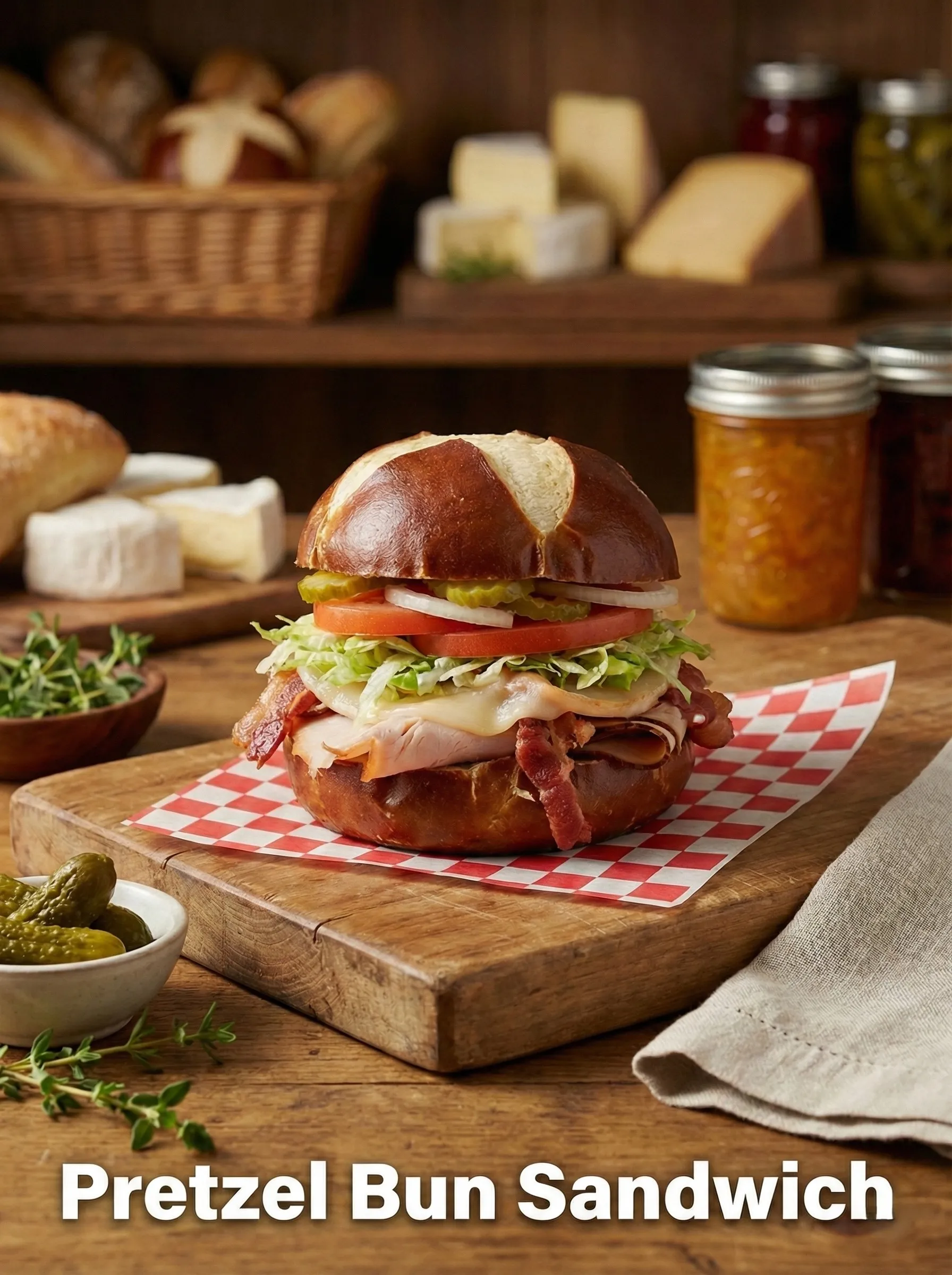 Delicious Pretzel Bun Sandwich at Hollywood Snack Shack